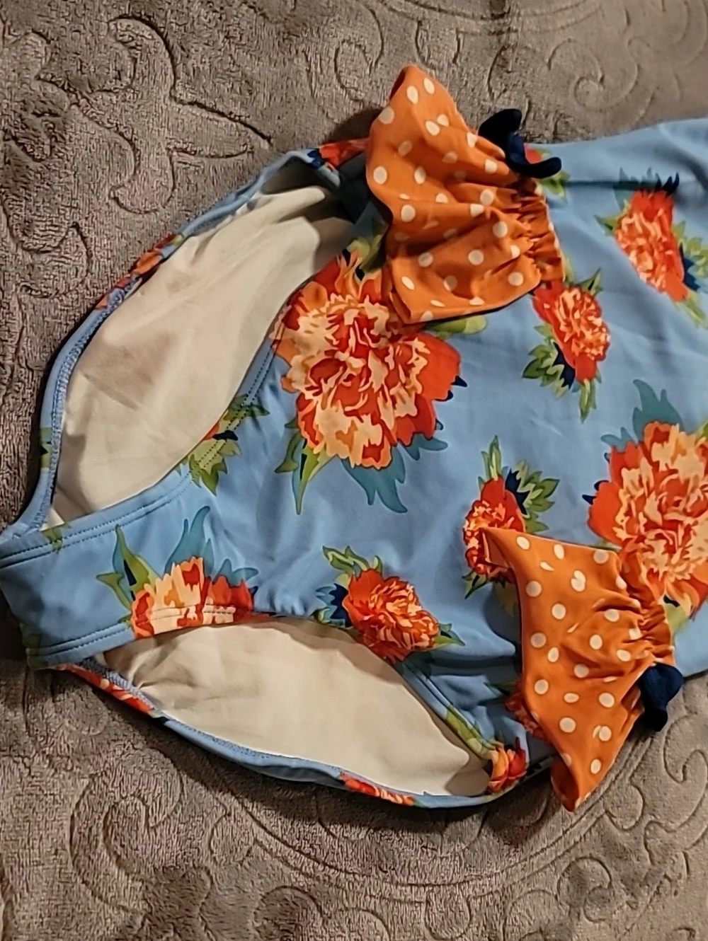 Matilda Jane Blue Floral One-Piece Swimsuit with Orange Accents